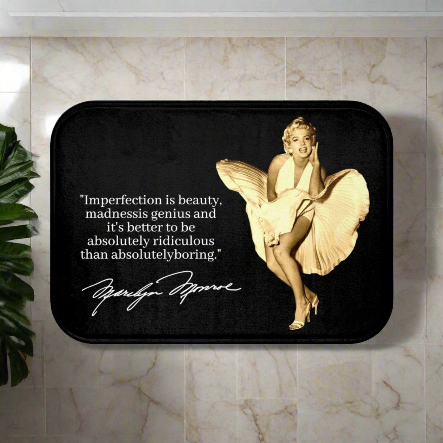 Marilyn Monroe Iconic White Dress Bath Mat - Timeless Hollywood Glamour with Inspirational Quote