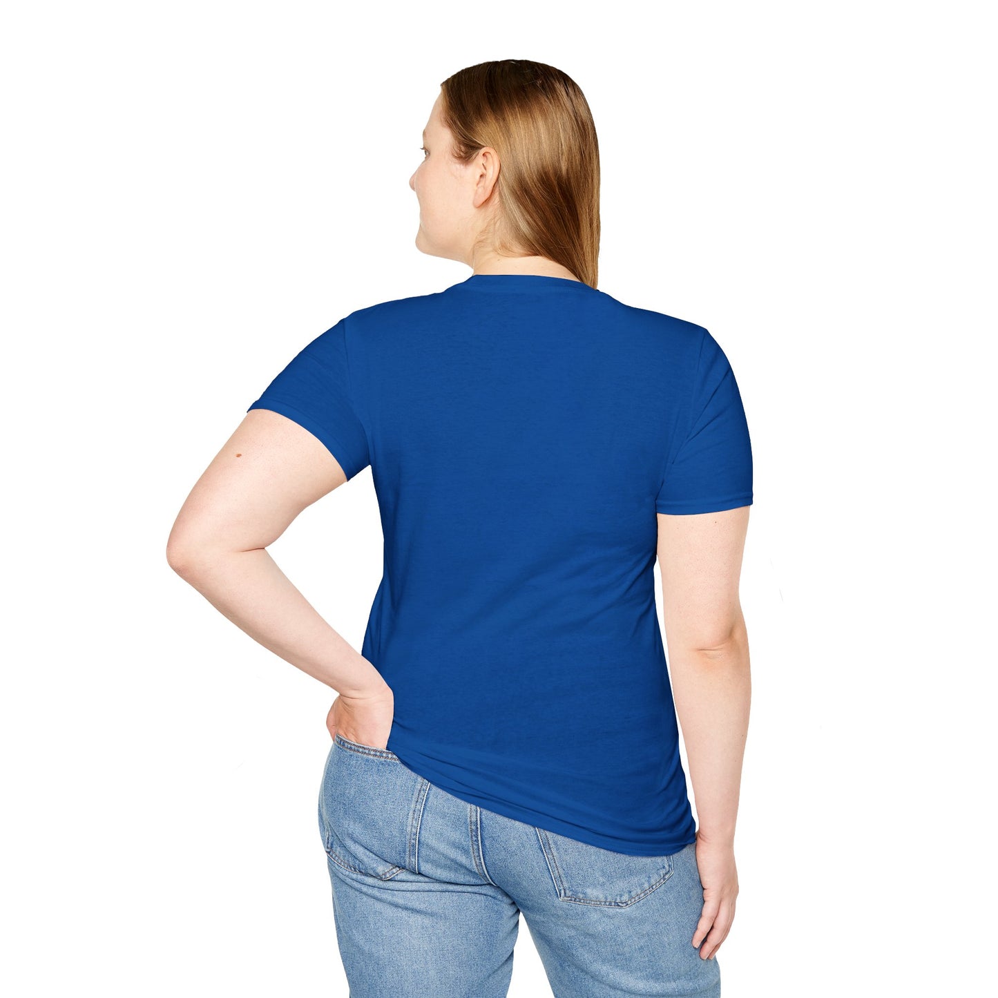 Back view of the unisex t-shirt in royal blue, showing the clean and simple back design.