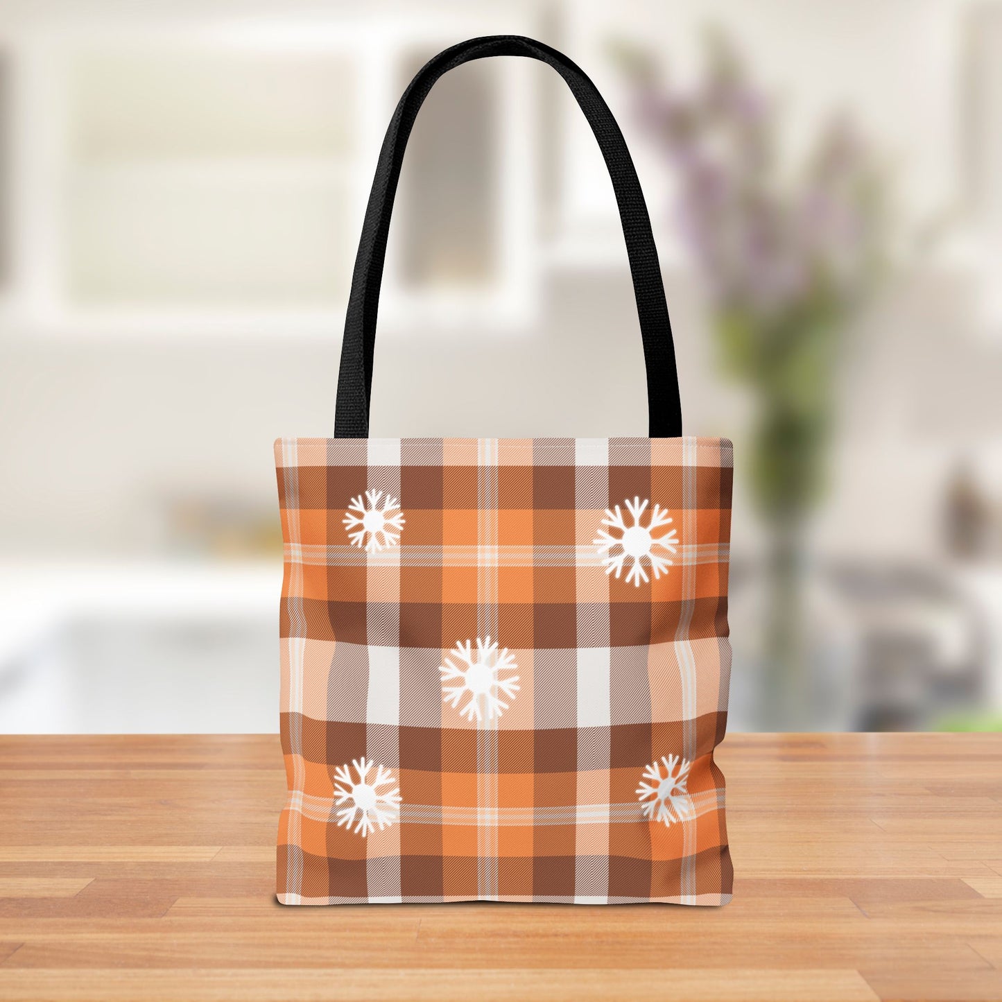Winter Ranch Scene Tote Bag, Country Western-Inspired Polyester Tote with Cozy Lantern and Plaid Snowflake Backside | Perfect for Winter Fashion