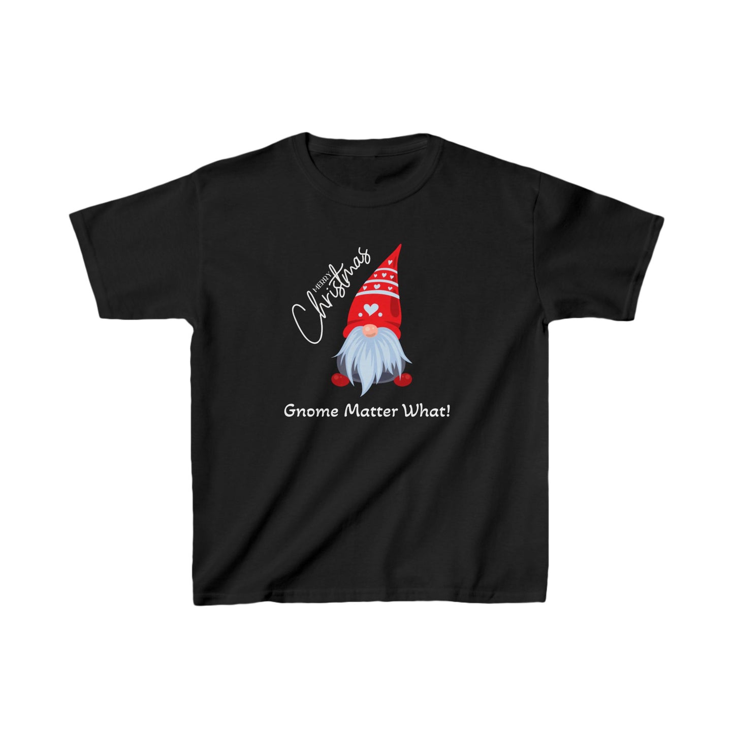 Front view of black Christmas gnome unisex t-shirt with whimsical design