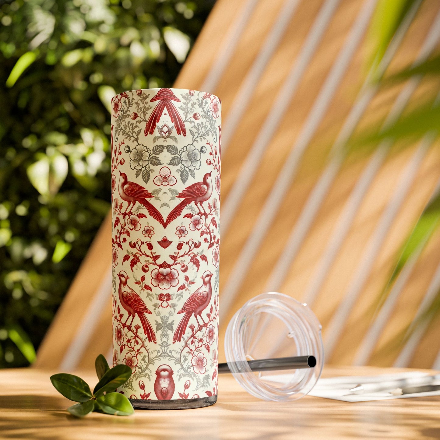 Red & White Chinoiserie Bird Tumbler – 20oz Maars Skinny Tumbler with Straw | Insulated Stainless Steel Travel Mug