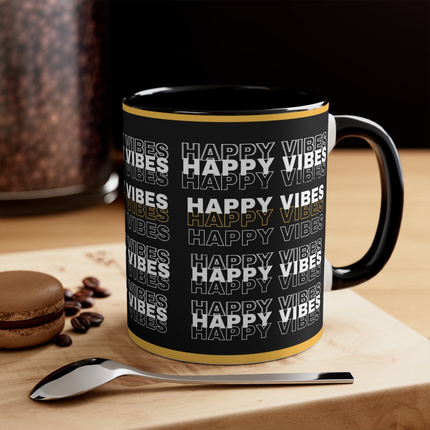 Happy Vibes Mug – Black and Yellow Positive Affirmation Coffee Mug
