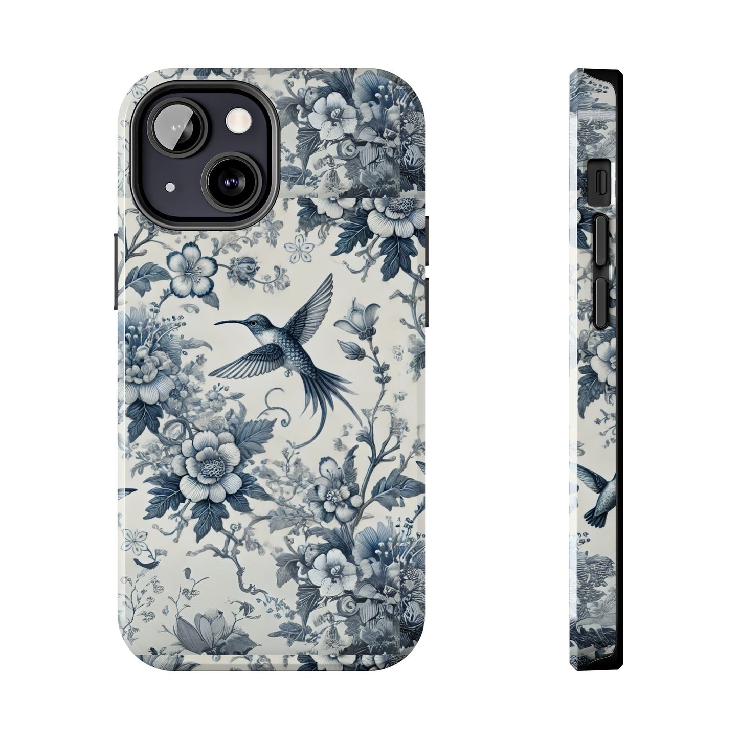 Vintage Hummingbird Floral Phone Case | Protective iPhone & Samsung Case | Artistic Nature-Inspired Cover | Blue Botanical Bird Design