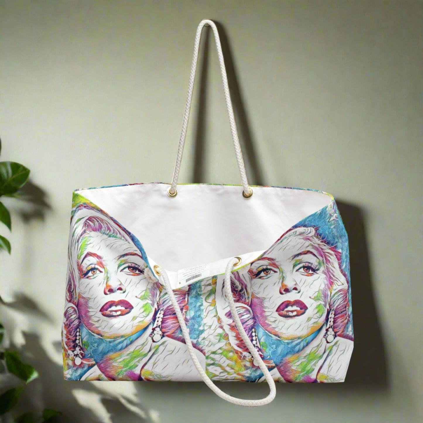 Inside view of the spacious interior of the Vibrant Marilyn Monroe Signature Weekender Tote Bag, highlighting its large capacity.