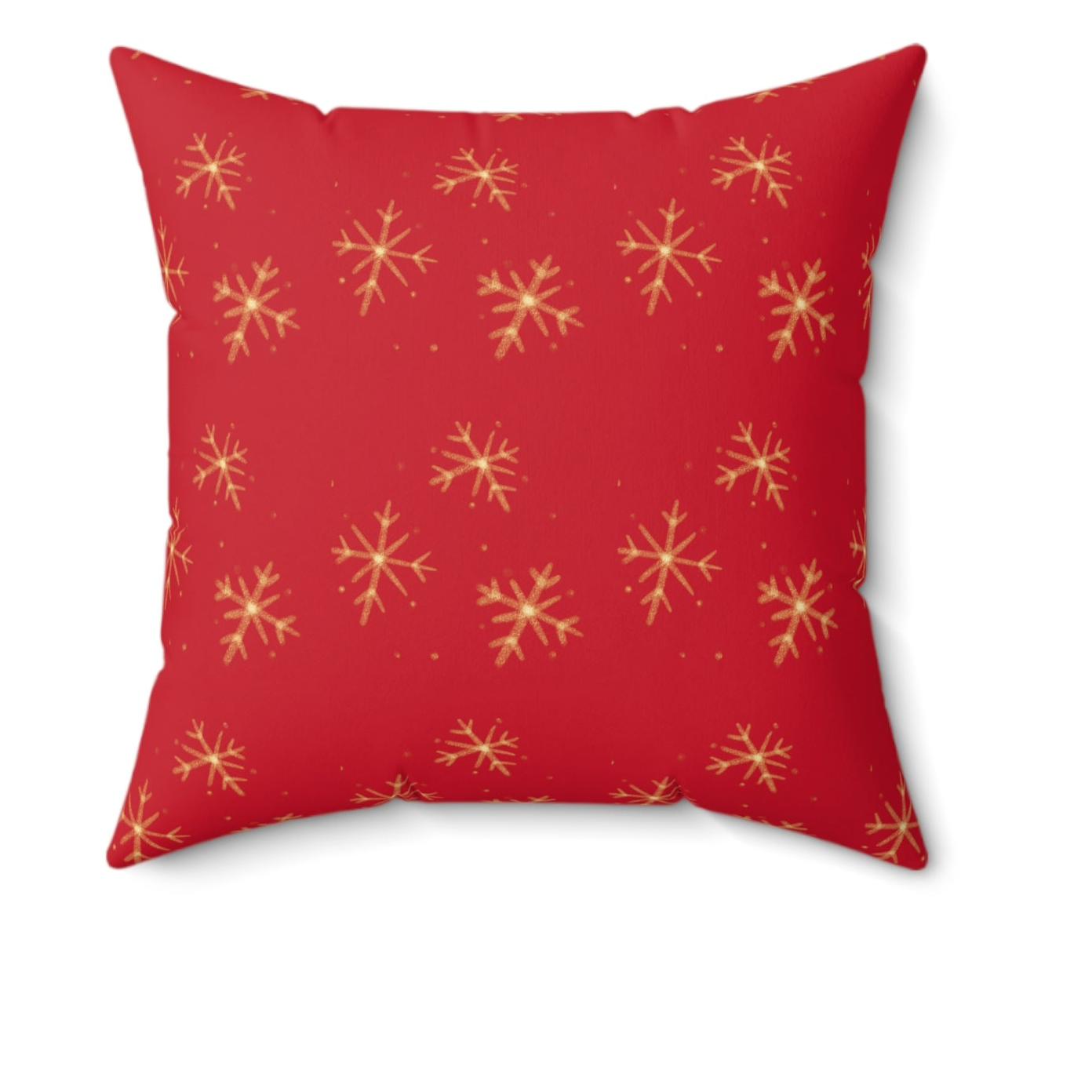 Close-up of the Christmas pillow’s snowflake pattern on the back with a vibrant red background.