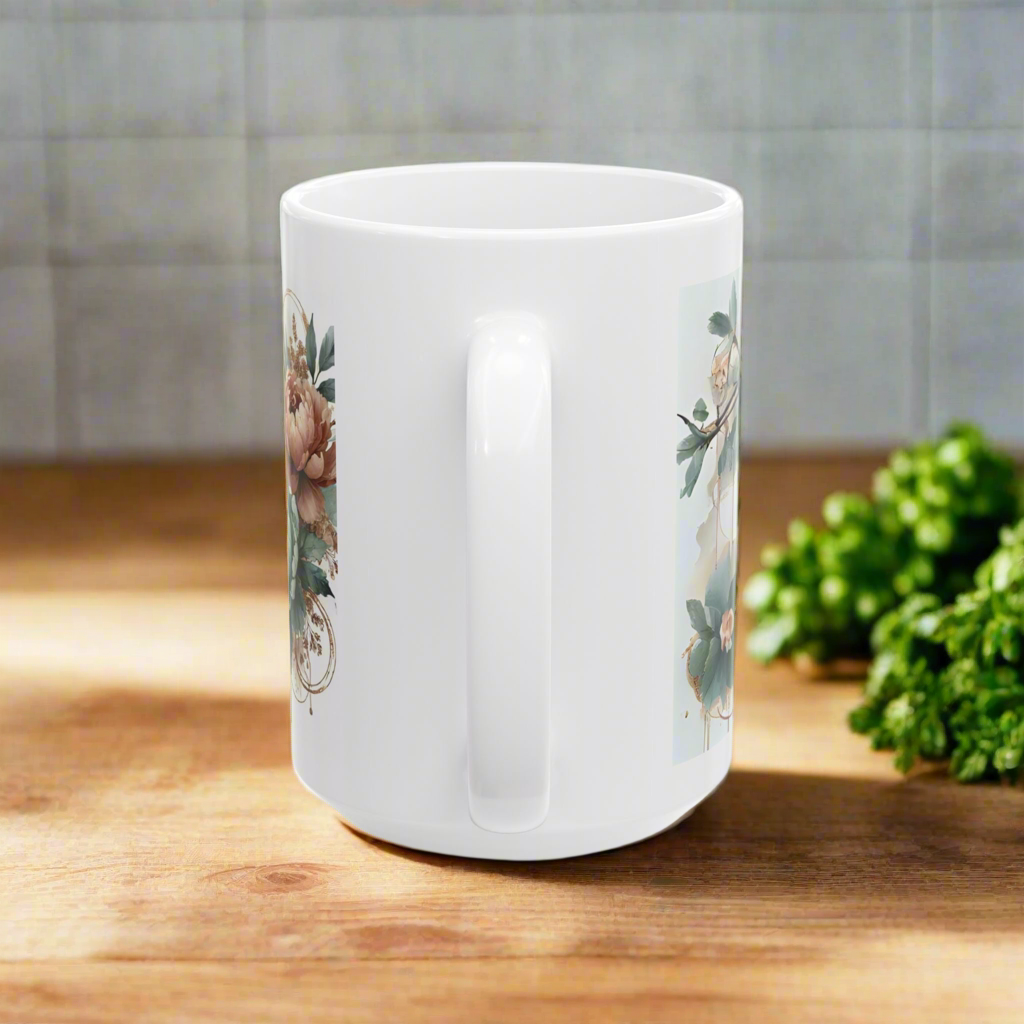 Personalized Western-Themed Coffee Mug | Floral Horsewoman Design | Saddle Up for a Beautiful Day | Custom Name | Available in 11 oz and 15 oz