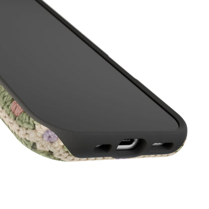 Black phone case with striped pattern on a white background
