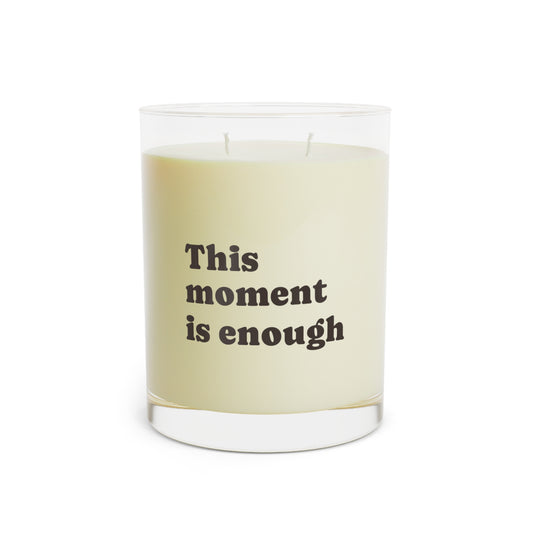 Soft Life Society Affirmation Candle with 'This moment is enough' text on a white background