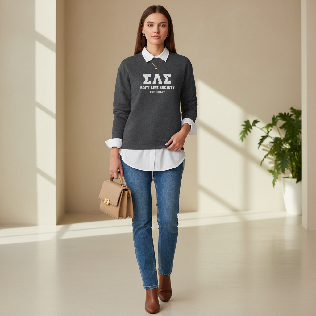 Soft Life Society™ ΣΛΣ Embroidered Crewneck Sweatshirt