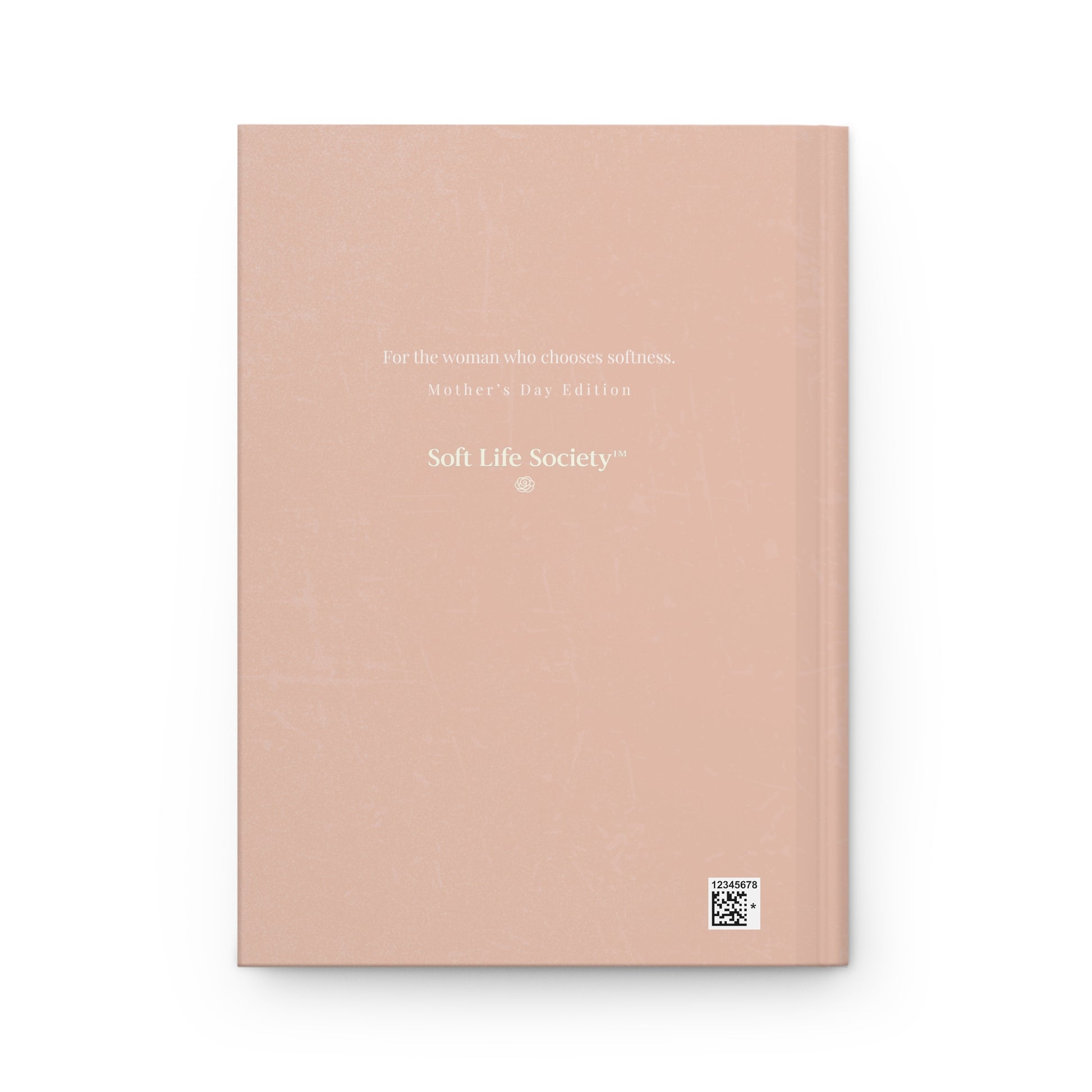 Back cover of Quiet Strength journal book with 'Soft Life Society' text on a white background