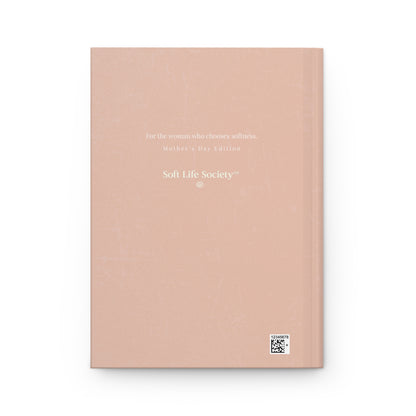 Back cover of Quiet Strength journal book with 'Soft Life Society' text on a white background