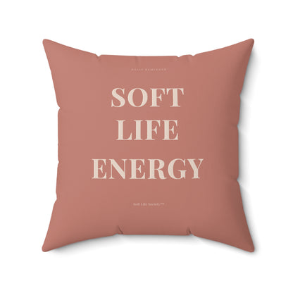 Pillow with 'SOFT LIFE ENERGY' text on a white background