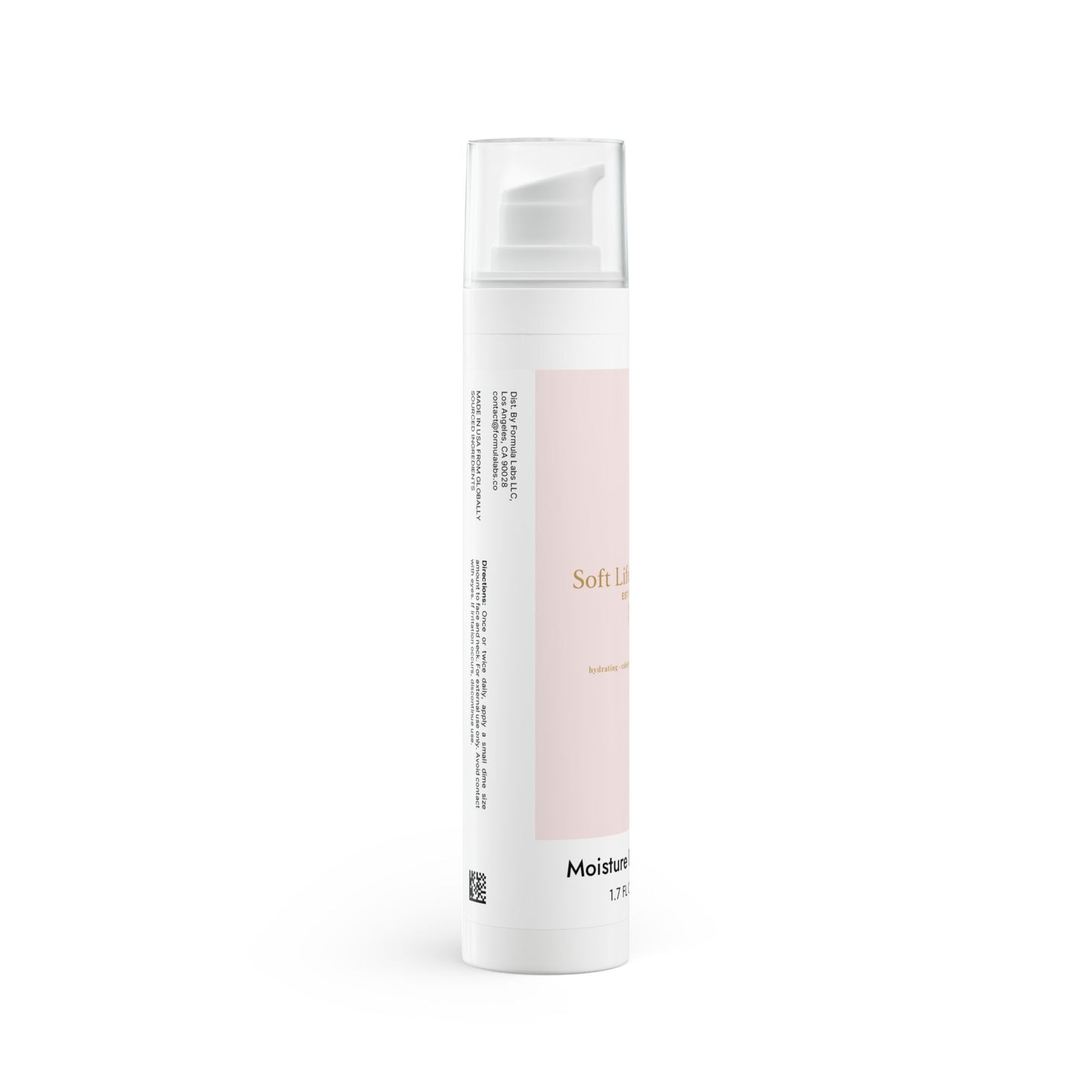 'Soft Life Society' skincare bottle with a white cap on a white background