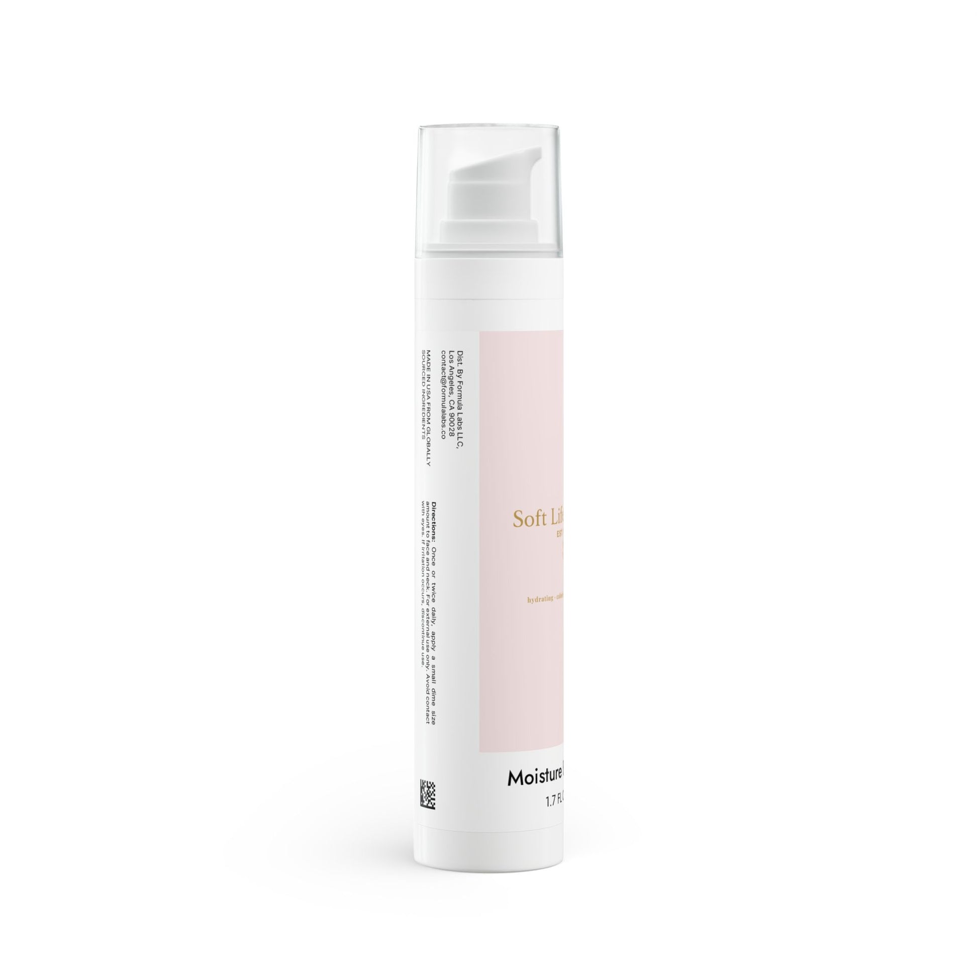 'Soft Life Society' skincare bottle with a white cap on a white background