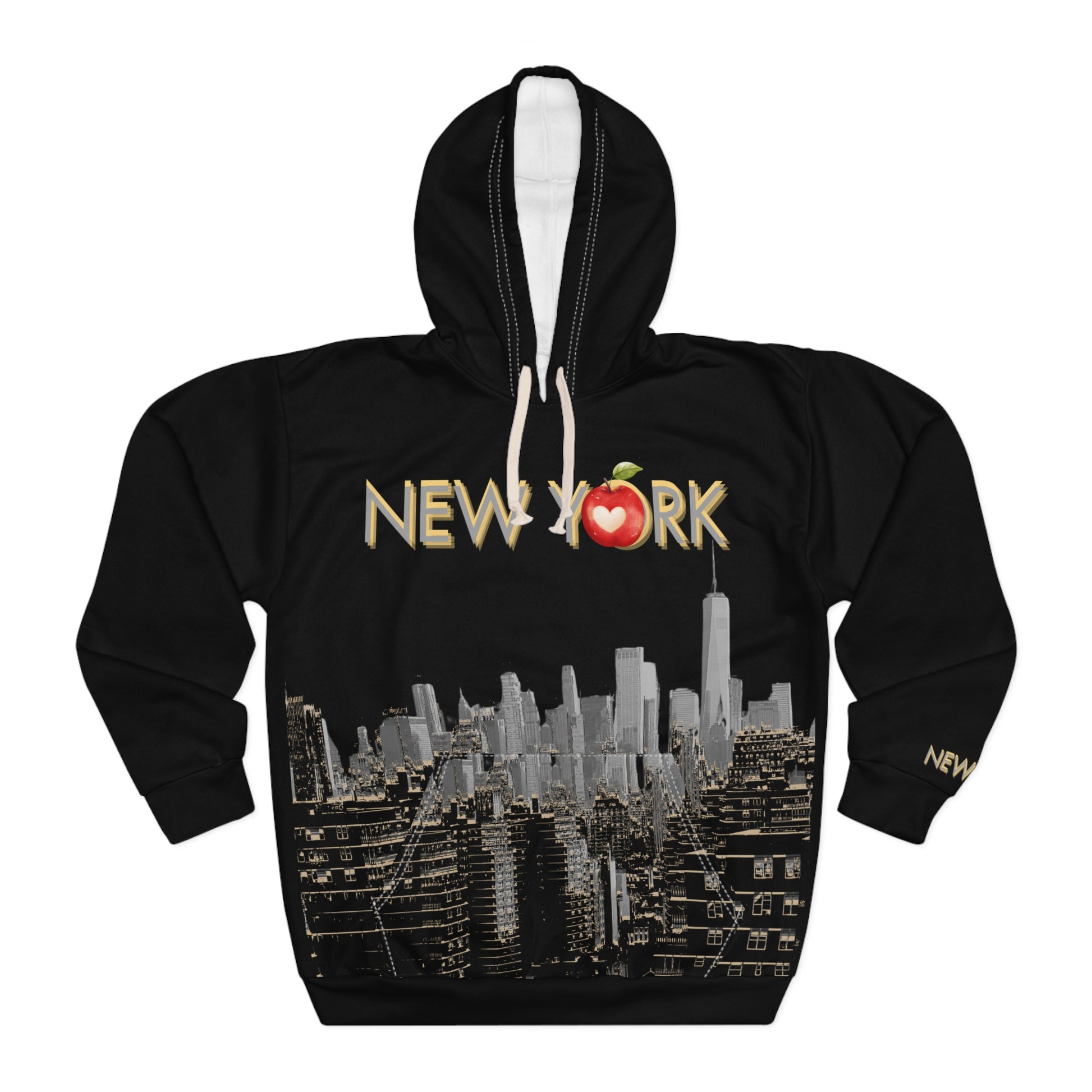 Front view of the Empowering New York Skyline Hoodie showing New York skyline design.

