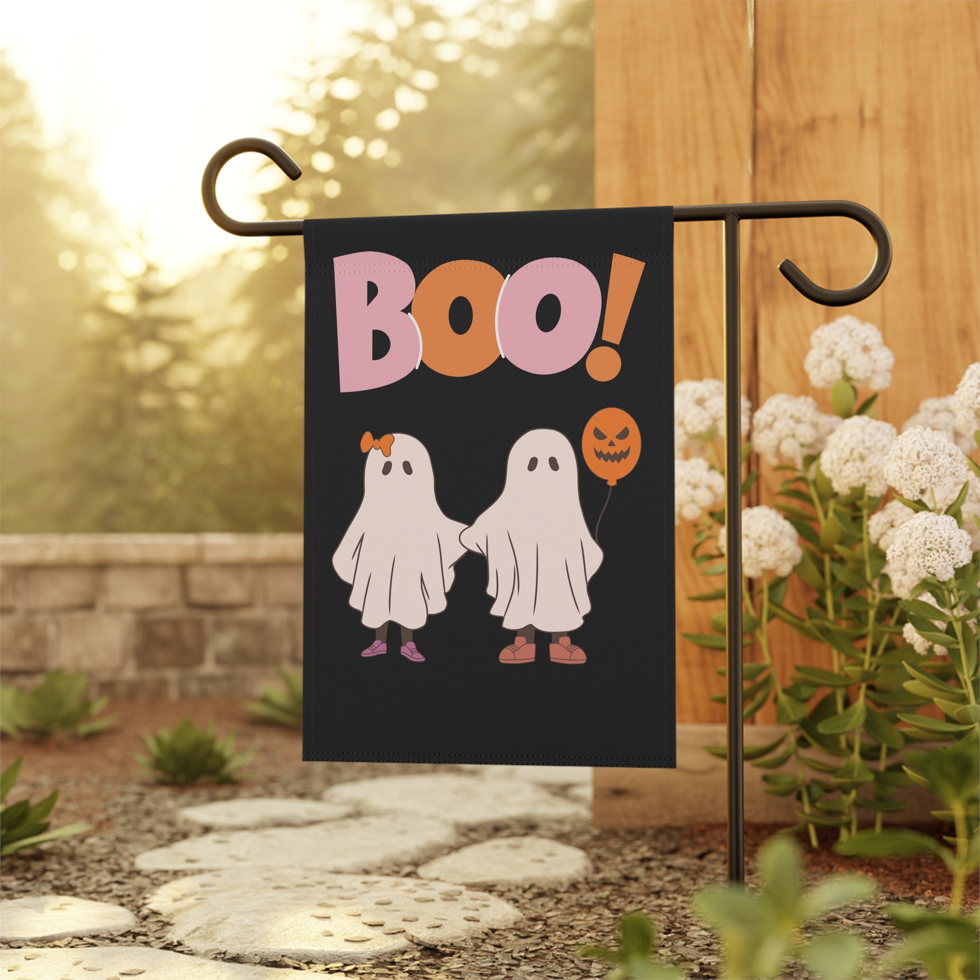 Boo! Halloween Garden Flag | Cute Ghost Duo | 100% Poly Poplin-Canvas