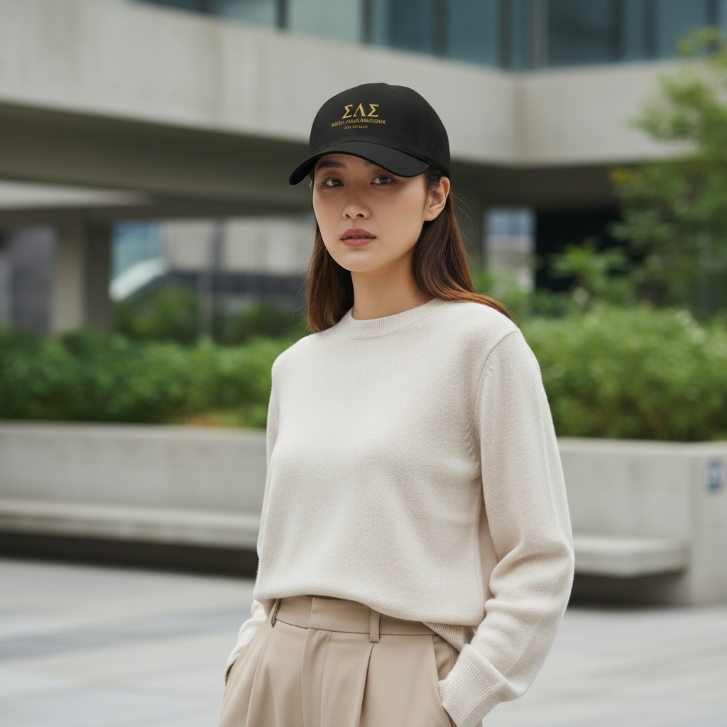 Woman wearing a Soft Life Society™ Embroidered Structured Cap in an urban setting