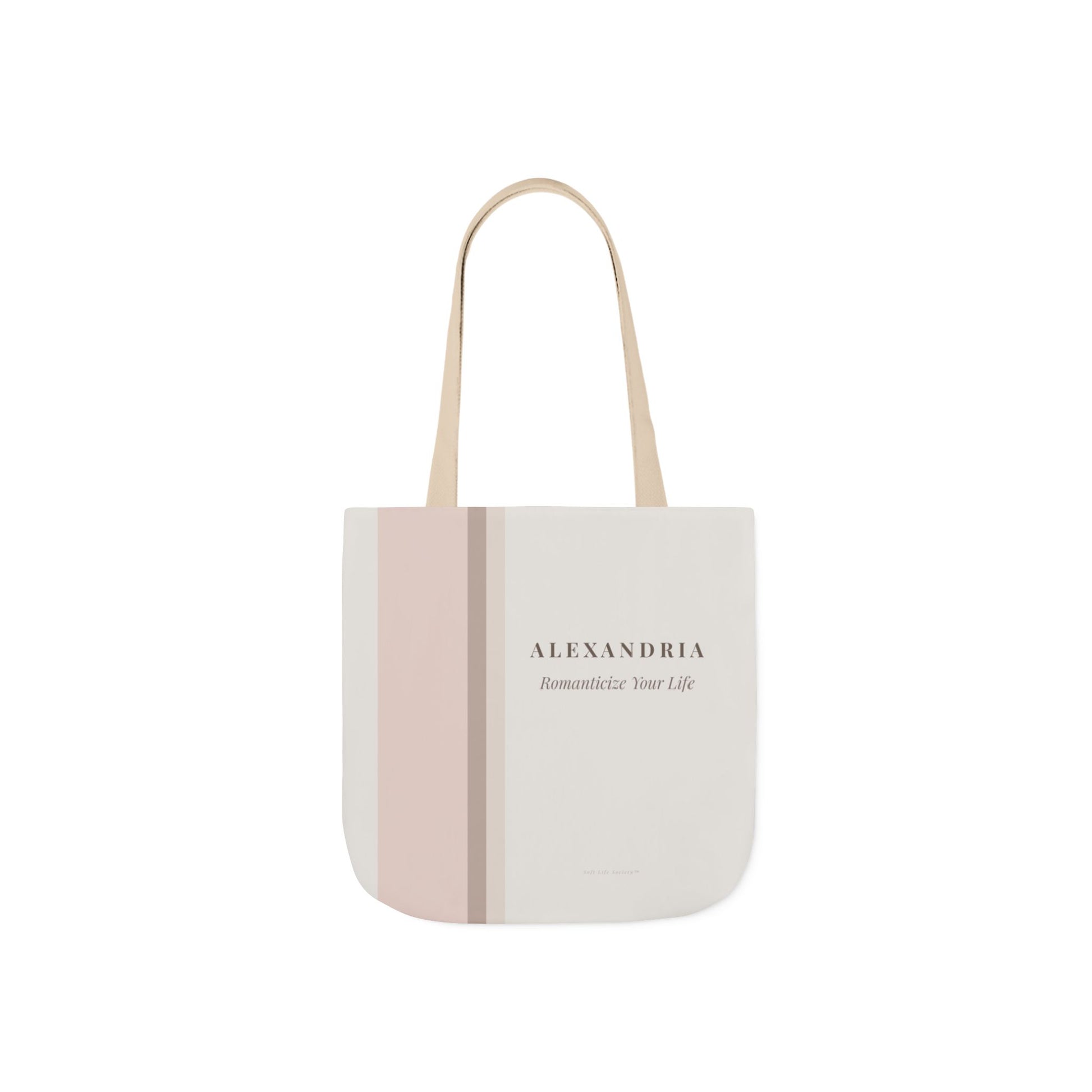 Tote bag with 'ALEXANDRIA' branding on a white background
