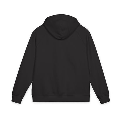 Back view of black hoodie on a white background