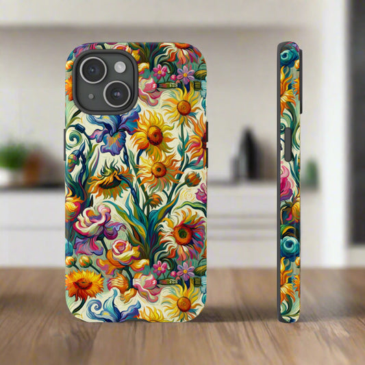 Artistic Floral Fusion Protective Phone Case for Apple iPhone, Samsung Galaxy, Google Pixel Tough Cases
