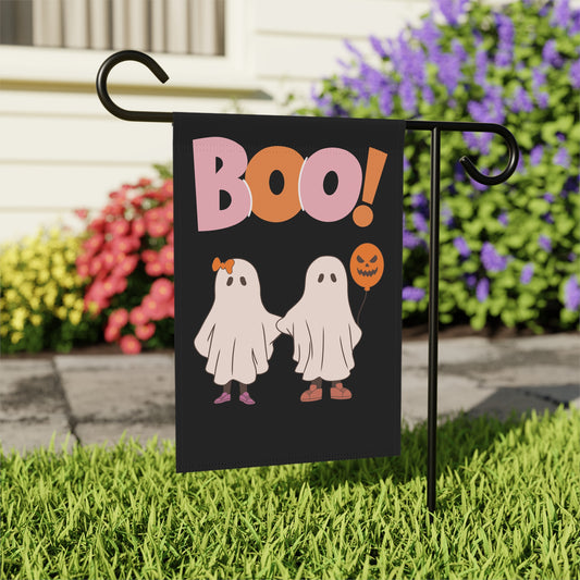 Boo! Halloween Garden Flag | Cute Ghost Duo | 100% Poly Poplin-Canvas