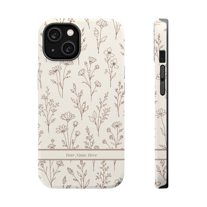 Phone case with purple floral pattern on a light gray background