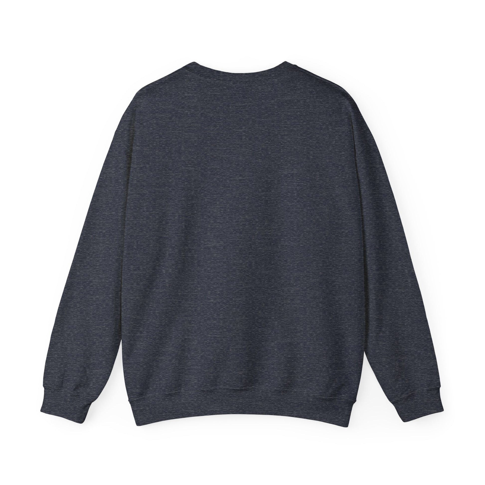 Back view of the "Up, Up, and Away" blue and gold sweatshirt in grey, highlighting relaxed fit
