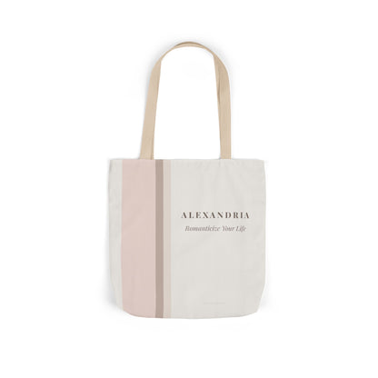 Tote bag with 'ALEXANDRIA' branding on a white background