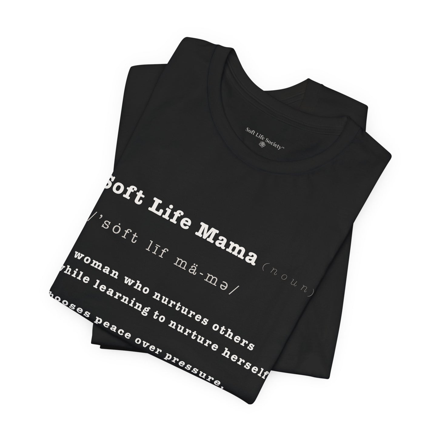 Black t-shirt with white car illustration and symbol on a white background