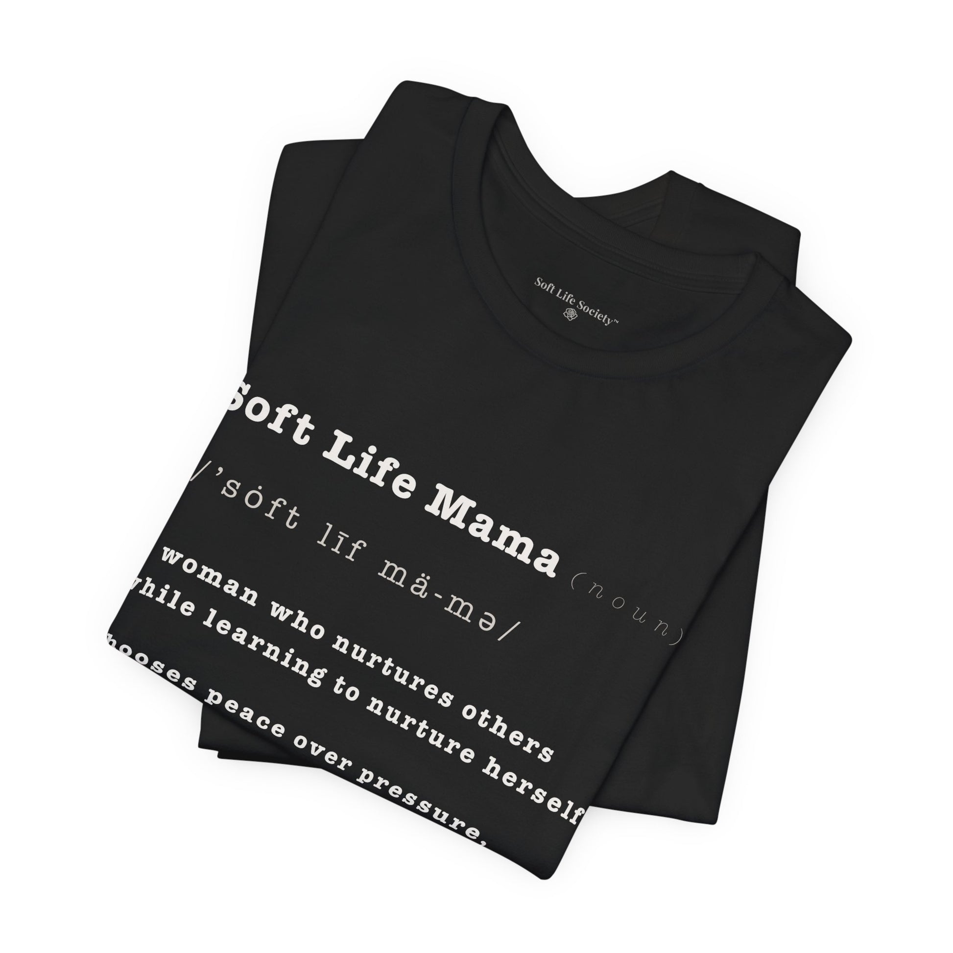 Black t-shirt with white car illustration and symbol on a white background
