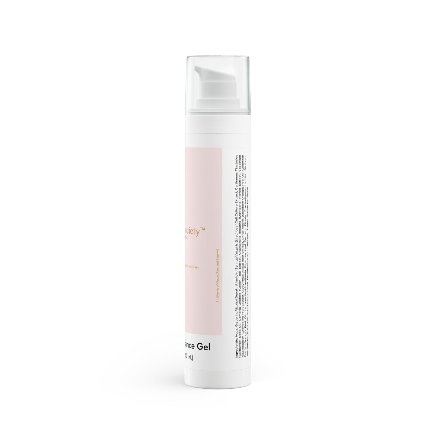 Skincare bottle with pink gel and white cap on a white background