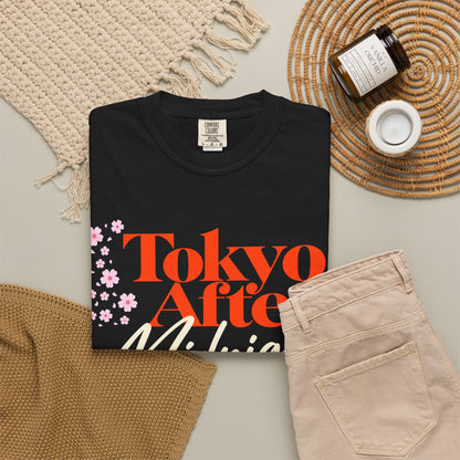 Black Tokyo After Midnight reader tee styled in neutral flat lay with bookish accessories