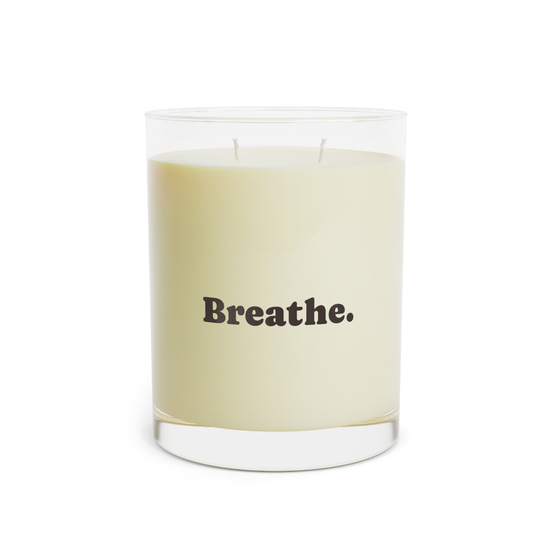 Soft Life Society Affirmation Candle with 'Breathe.' text on a white background