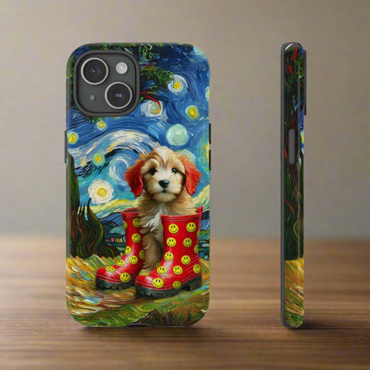 Starry Night Pup & Boots Case - Artistic Dual-Layered Protection for All Models Tough Cases