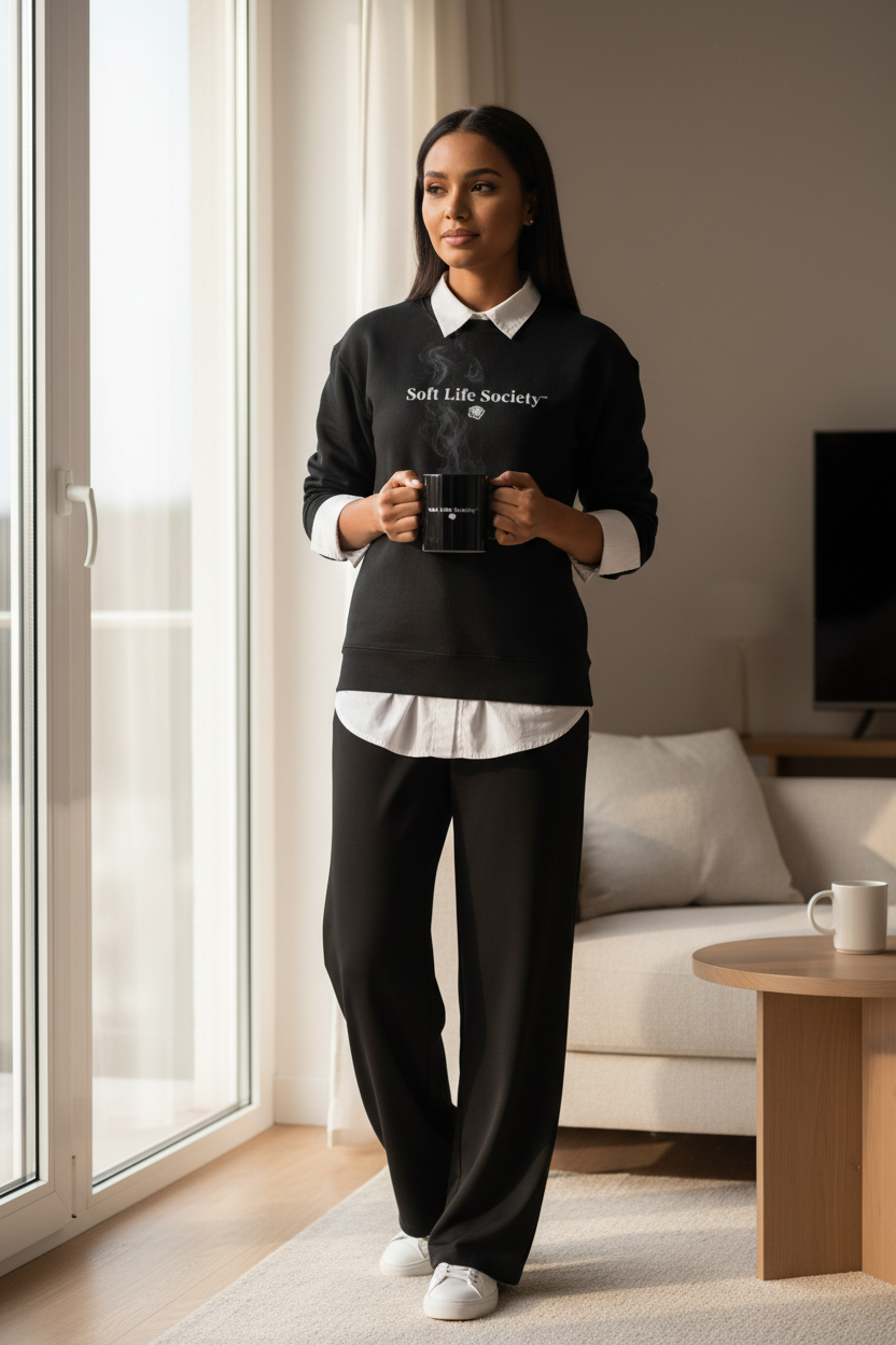 Soft Life Society™ Signature Rose Mug | Minimal Black Ceramic Coffee Cup