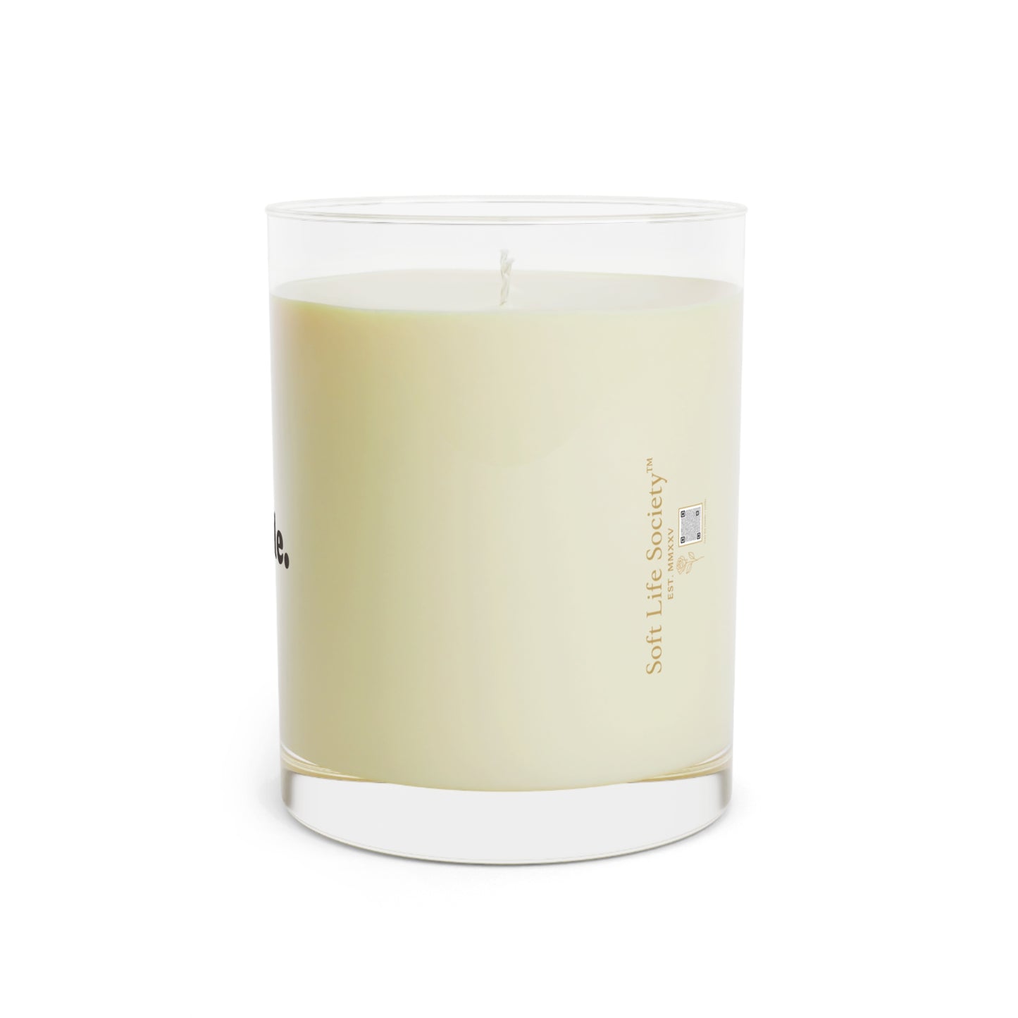 Soft Life Society Candle with logo on a white background