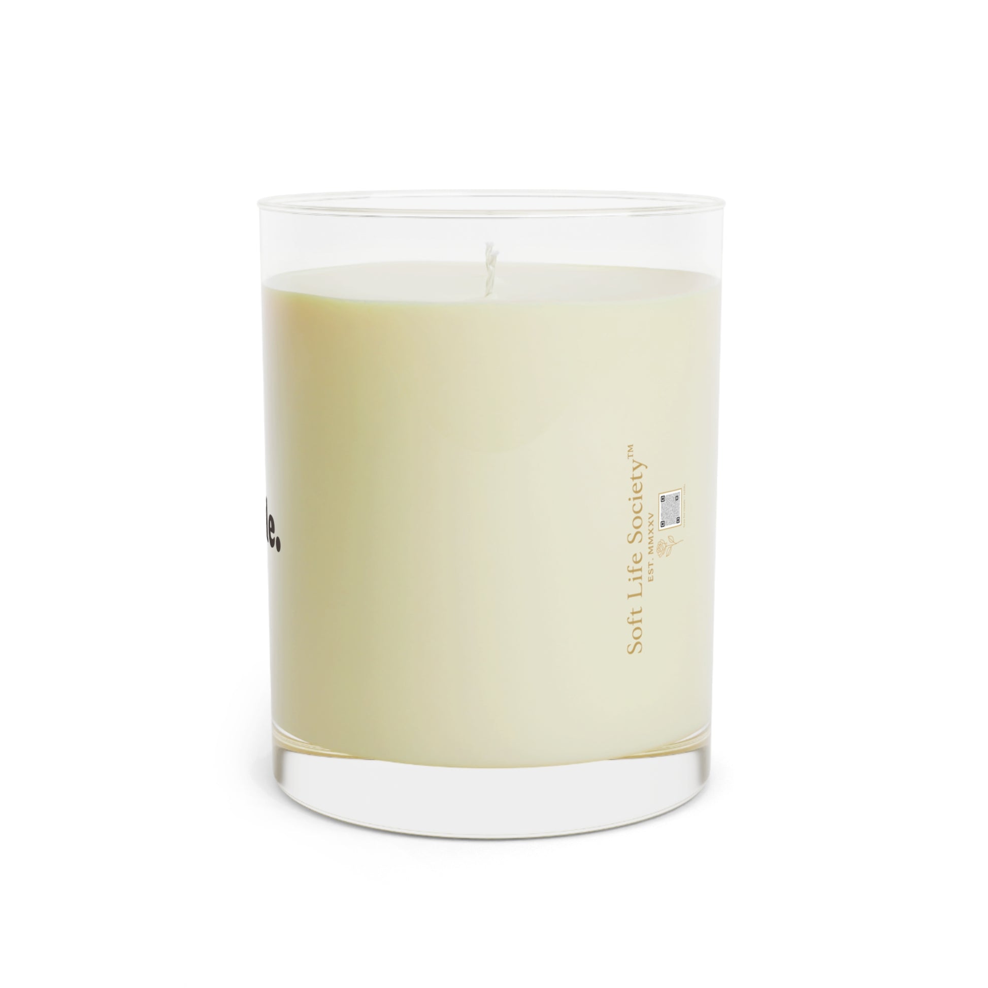 Soft Life Society Candle with logo on a white background
