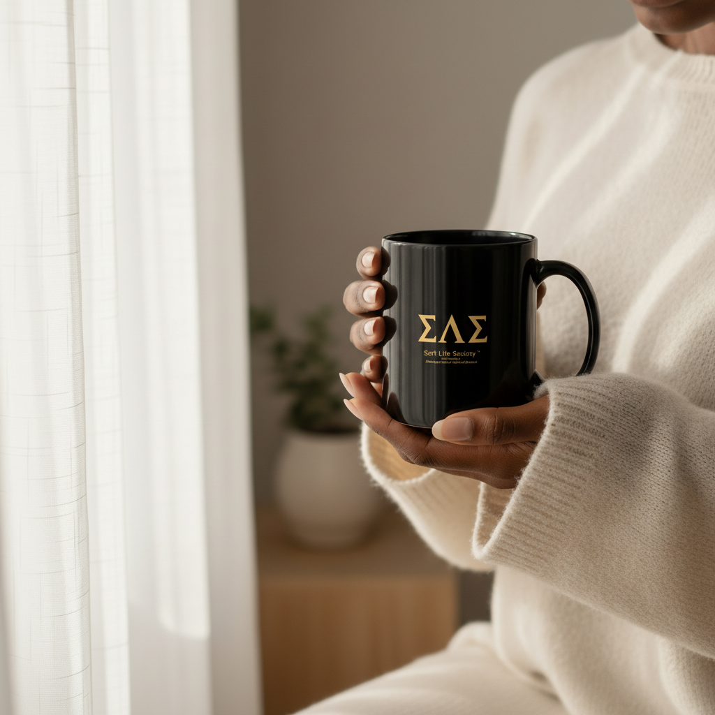 Soft Life Society™ Black Ceramic Mug | A Self Love Movement | Minimalist Luxury Coffee Cup