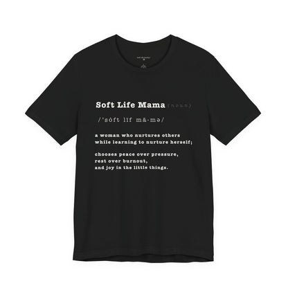 Black t-shirt with white mountain graphic and text on a white background