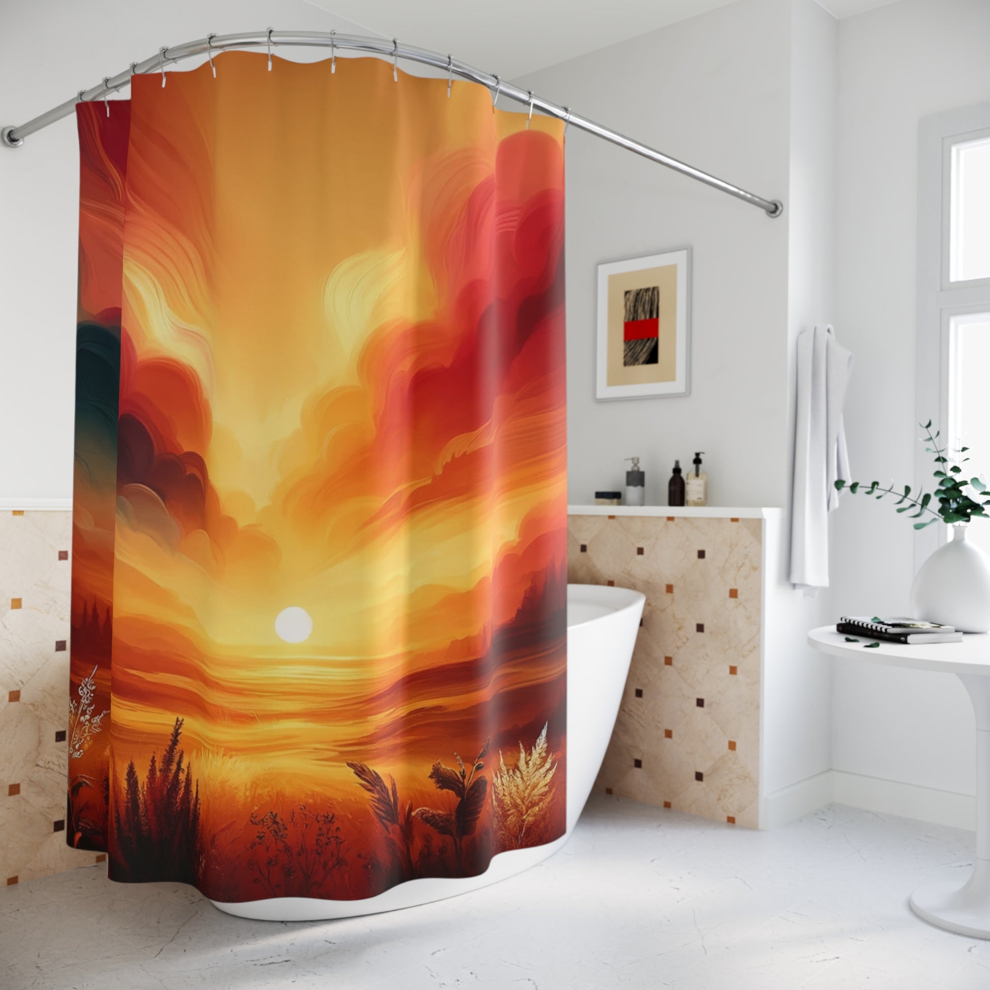 Side view of the "Sunset Glow" curtain highlighting its smooth fabric and vivid fade-resistant print.