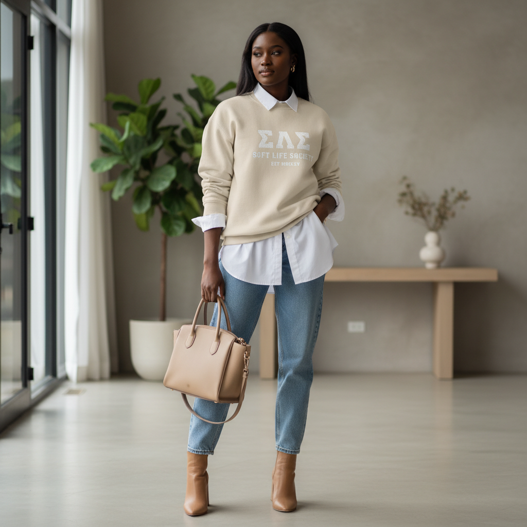 Soft Life Society™ ΣΛΣ Embroidered Crewneck Sweatshirt