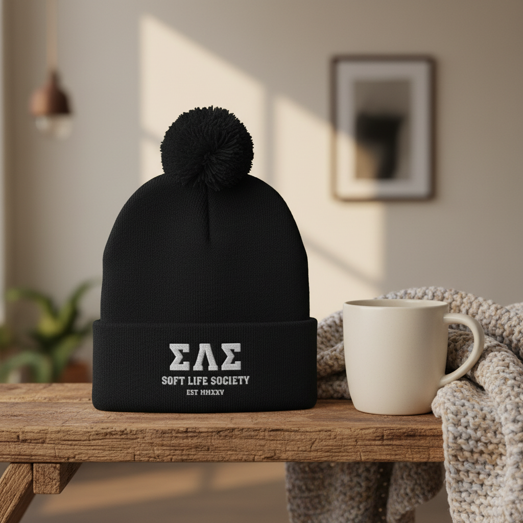Soft Life Society™ ΣΛΣ Pom Pom Beanie | Varsity Knit Winter Hat