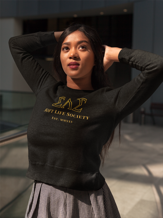 Soft Life Society™ Sorority Crewneck Sweatshirt | ΣΛΣ Vintage Embroidery | Unisex Heavy Blend in Black & Maroon
