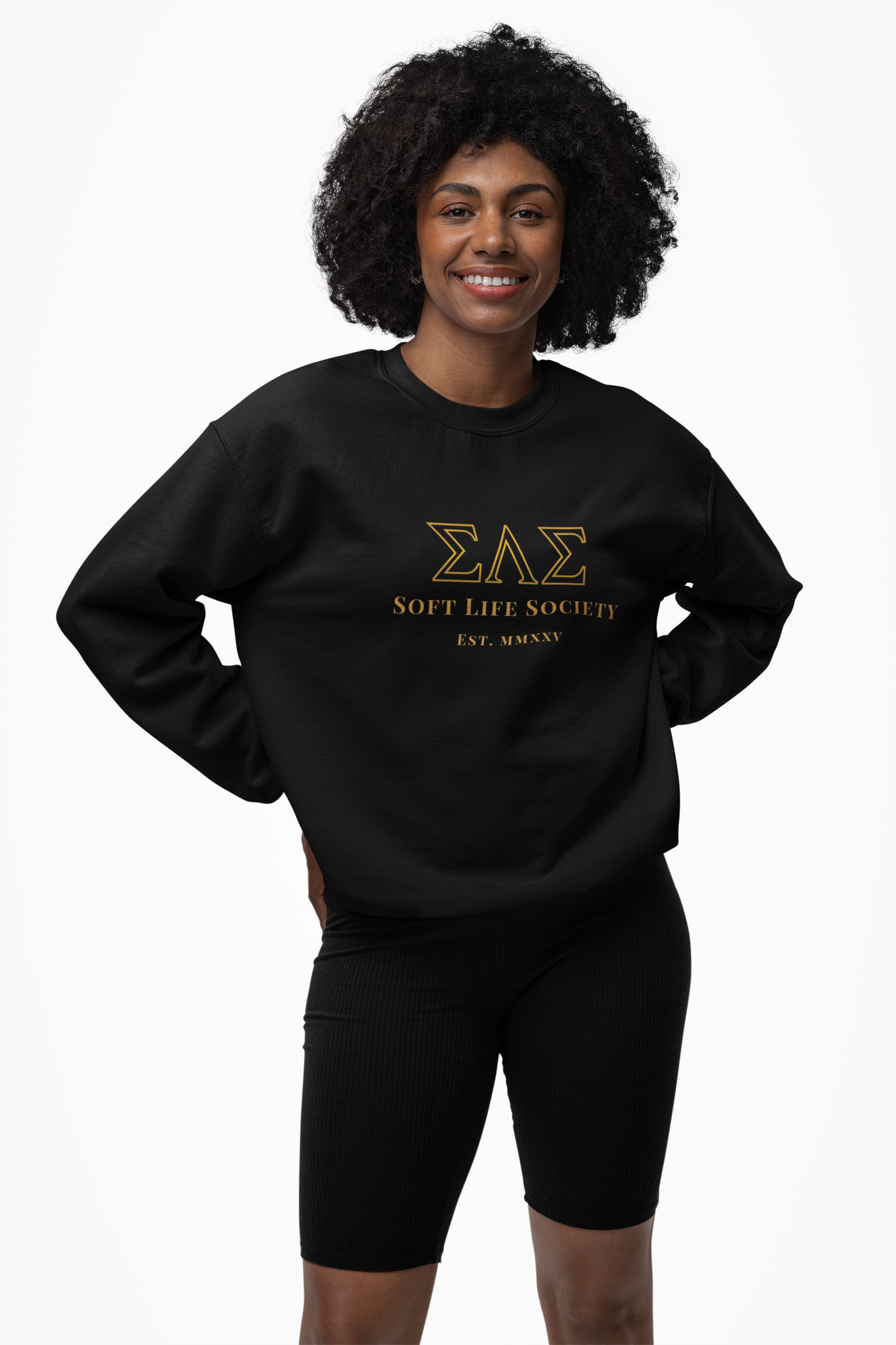 Soft Life Society™ Sorority Crewneck Sweatshirt | ΣΛΣ Vintage Embroidery | Unisex Heavy Blend in Black & Maroon