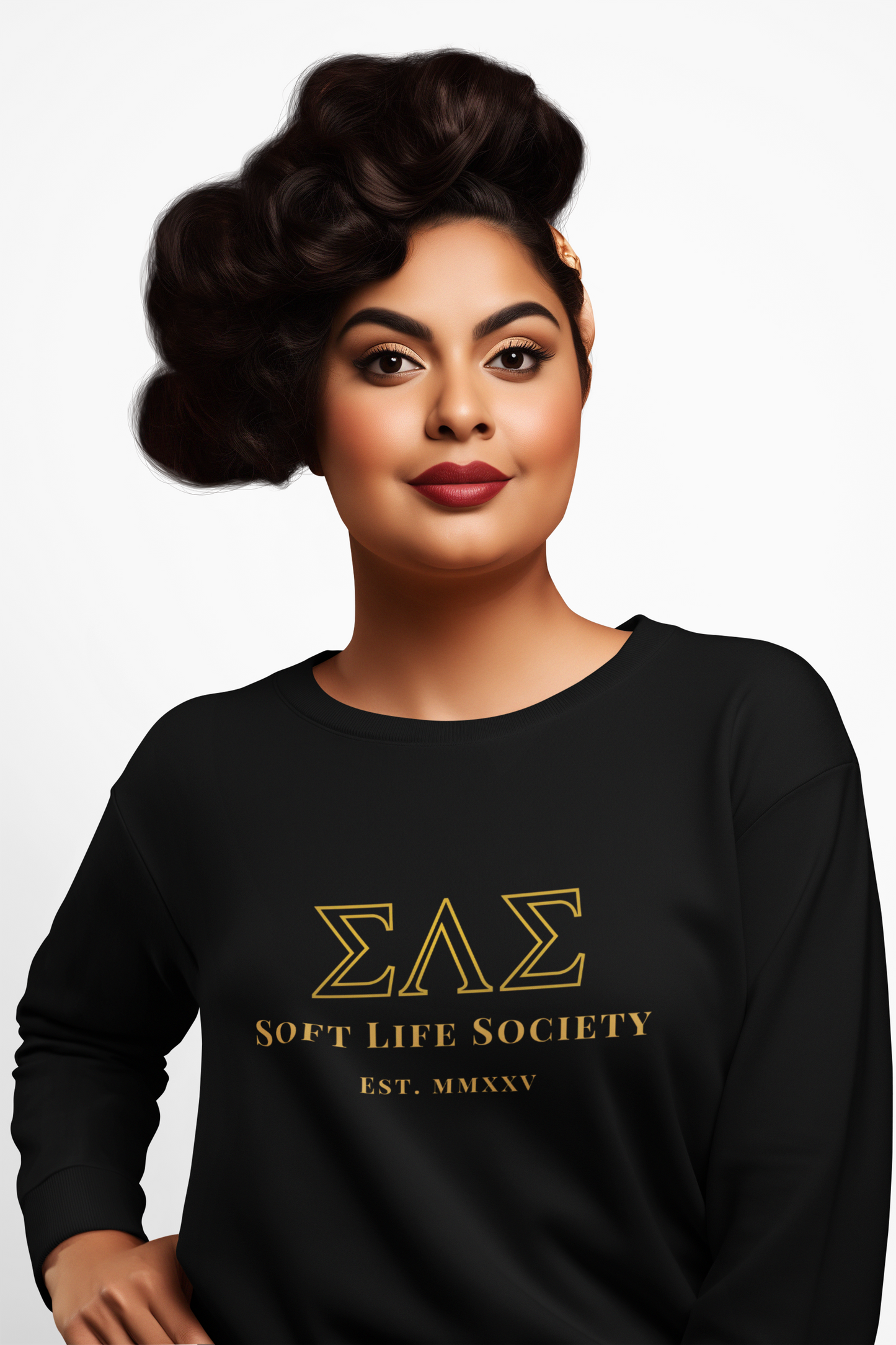 Soft Life Society™ Sorority Crewneck Sweatshirt | ΣΛΣ Vintage Embroidery | Unisex Heavy Blend in Black & Maroon