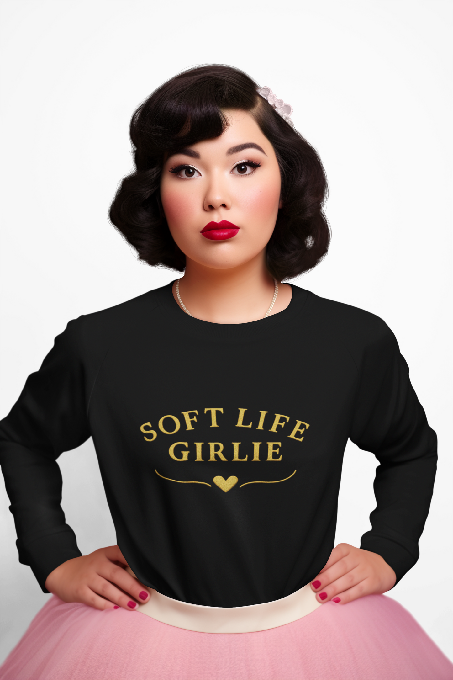 Soft Life Girlie Sweatshirt, Minimal Gold Text Crewneck, Cozy Aesthetic Winter Pullover, Black & Maroon Options | Soft Life Society