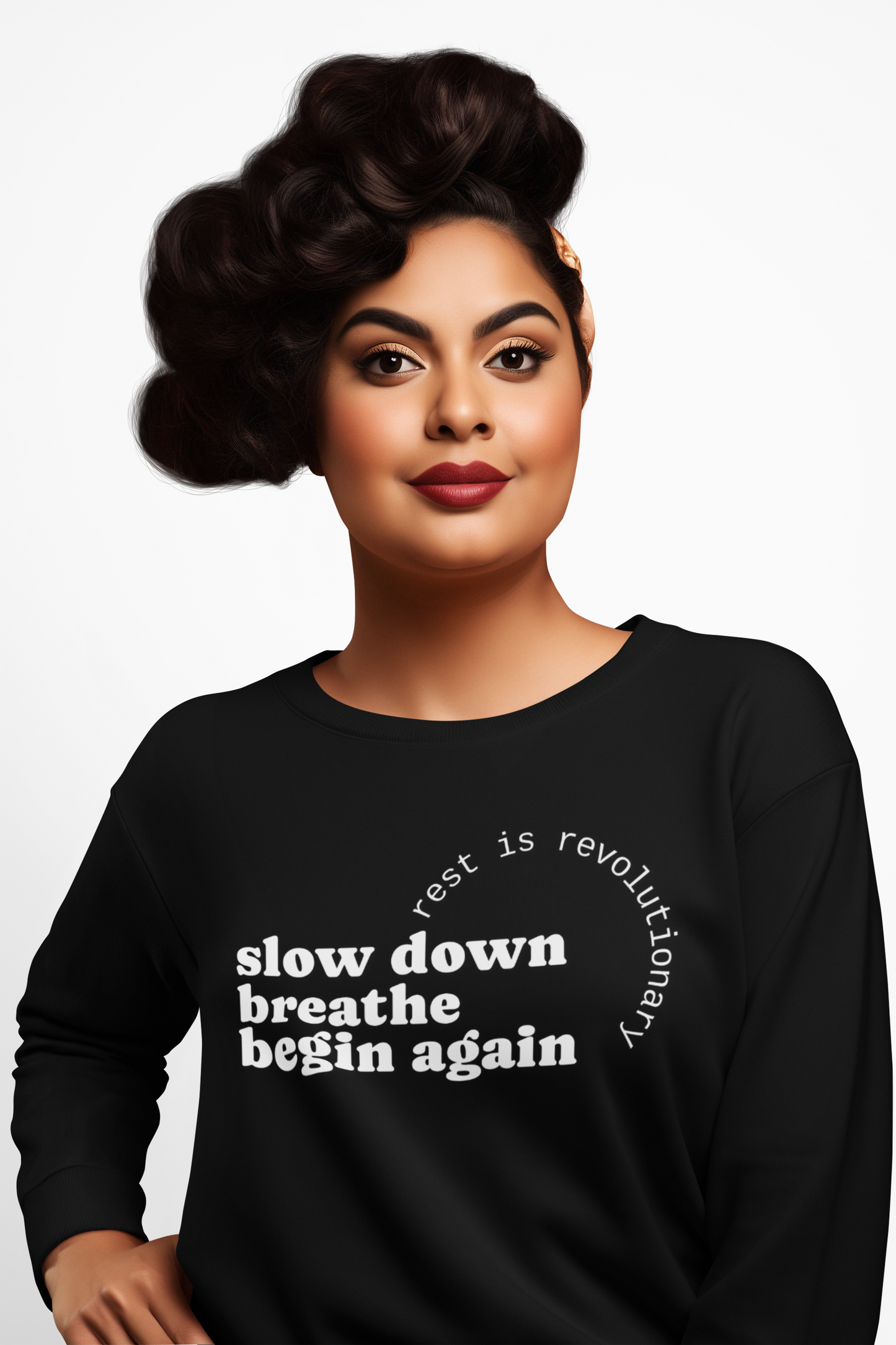 Slow Down, Breathe, Begin Again — Rest Is Revolutionary Sweatshirt | Soft Life Society™ Inspirational Cozy Crewneck