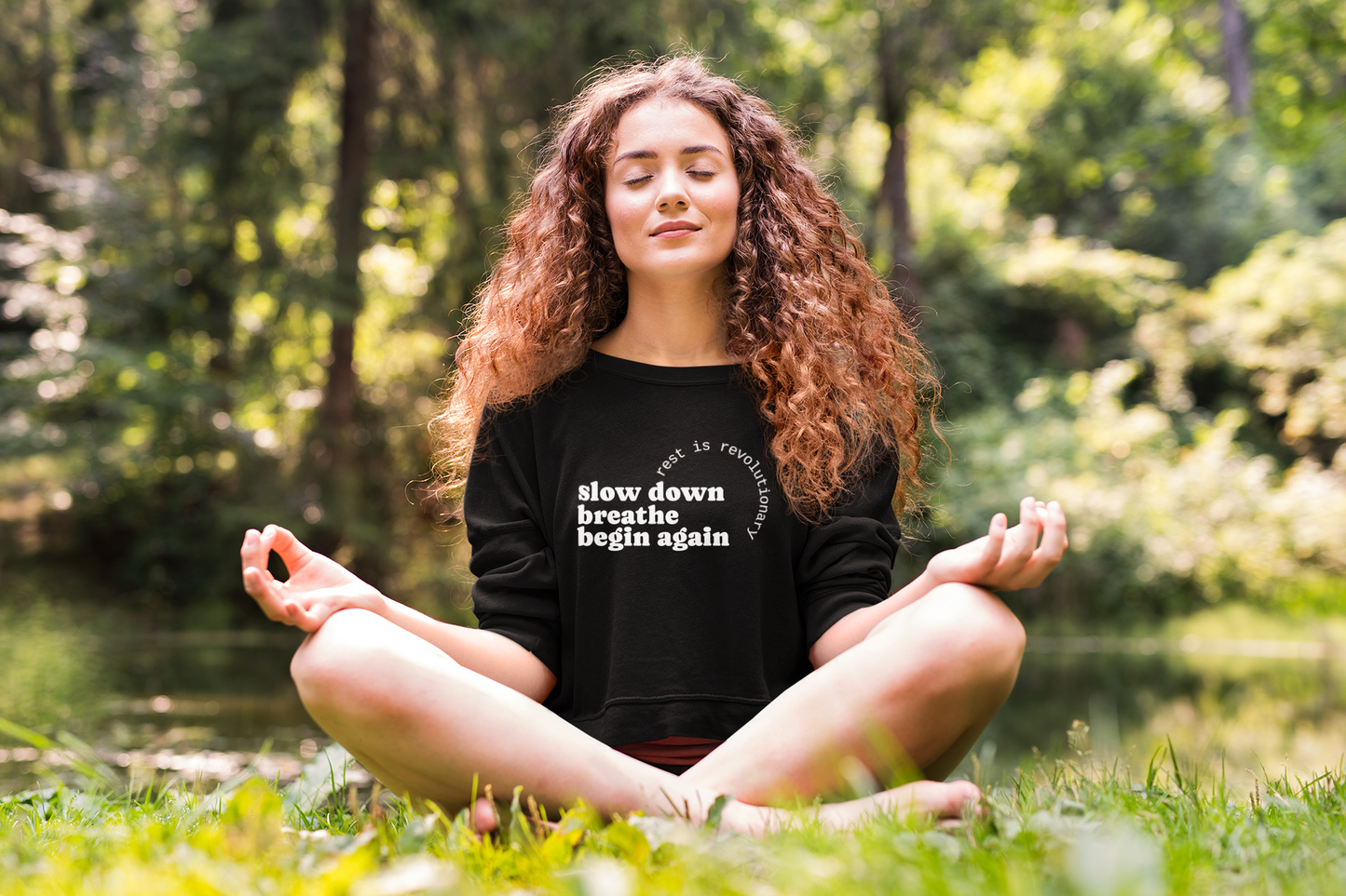 Slow Down, Breathe, Begin Again — Rest Is Revolutionary Sweatshirt | Soft Life Society™ Inspirational Cozy Crewneck