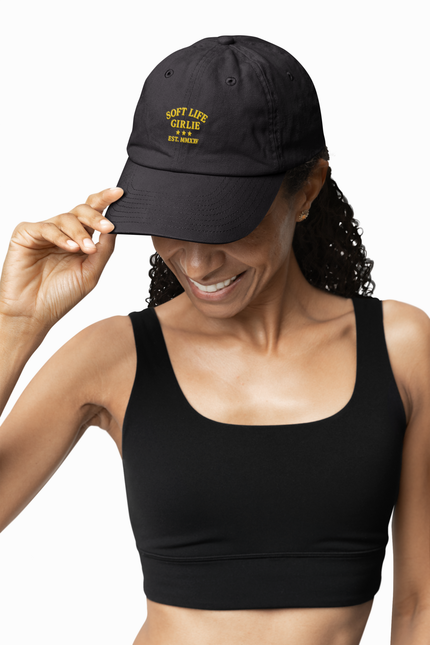 Soft Life Girlie™ Dad Hat | Minimal Embroidered Cap for Women | Soft Life Aesthetic Streetwear | Casual Adjustable Cotton Hat | Black & White