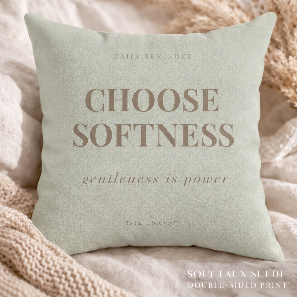 Light green pillow with text on a soft background